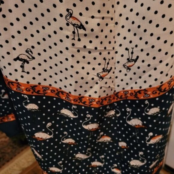 Modcloth XL Dress bird birds blue beach flamingo flamingos polka dot - Picture 8 of 11